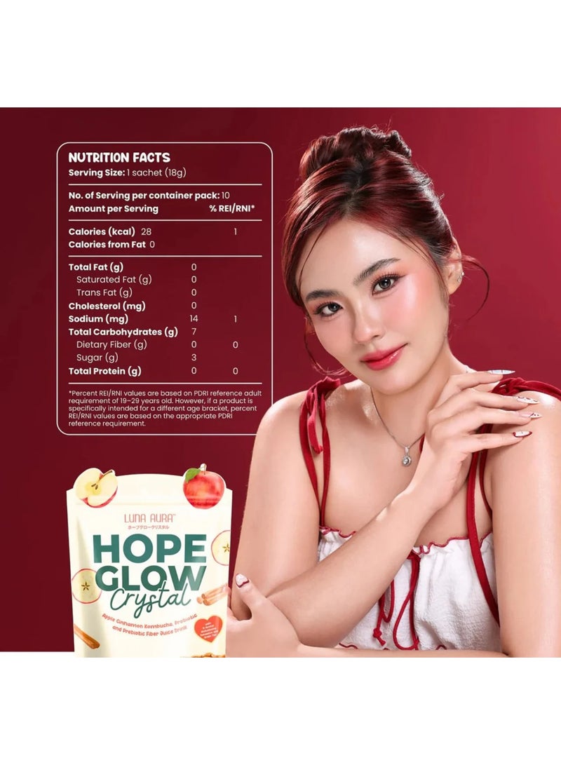 LUNA AURA Hope Glow Crystal 10 Sachets Apple Cinnamon Probiotic Drink Powder 18g Each Dietary Supplement - Image 3